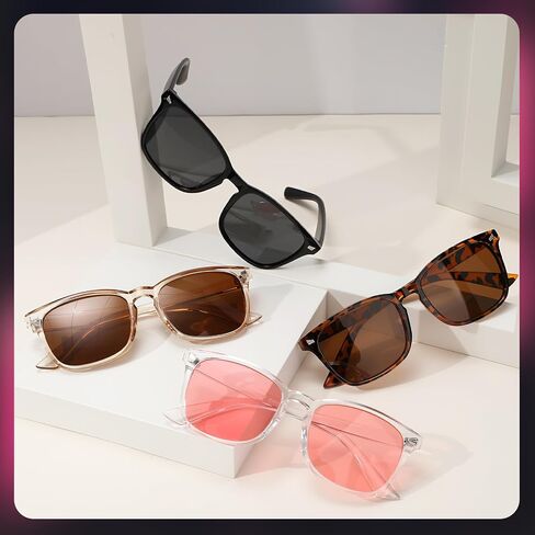 4 Pairs Polarized Sunglasses for Women Men, Trendy Sunglasses UV400 Classic Glasses(Black Brown) in Saudi Arabia
