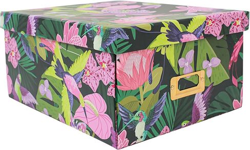 Decorative Storage Box with Lid, Foldable, Pink Floral, Metal Label Frame, Vintage, Cardboard Paperboard Keepsake box, Photo Storage for Memory, Home Decor, knick-knacks and Wool Organizer in Kuwait