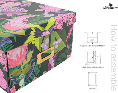 Decorative Storage Box with Lid, Foldable, Pink Floral, Metal Label Frame, Vintage, Cardboard Paperboard Keepsake box, Photo Storage for Memory, Home Decor, knick-knacks and Wool Organizer in Kuwait