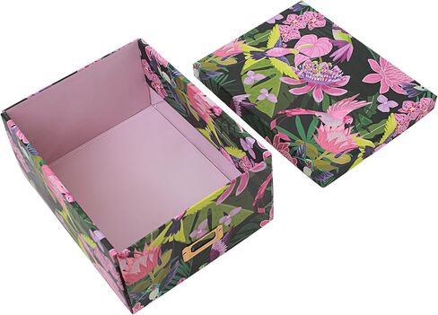Decorative Storage Box with Lid, Foldable, Pink Floral, Metal Label Frame, Vintage, Cardboard Paperboard Keepsake box, Photo Storage for Memory, Home Decor, knick-knacks and Wool Organizer in Kuwait