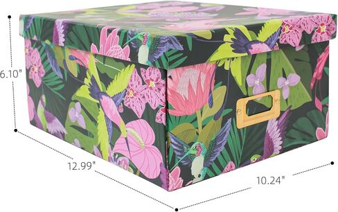 Decorative Storage Box with Lid, Foldable, Pink Floral, Metal Label Frame, Vintage, Cardboard Paperboard Keepsake box, Photo Storage for Memory, Home Decor, knick-knacks and Wool Organizer in Kuwait