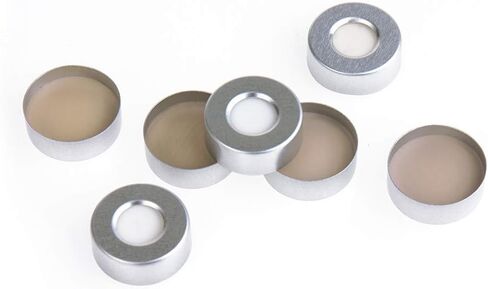 سدادة مجعدة من الألومنيوم مقاس 20 مم مع حاجز فارما فيكس، رمادي PTFE/بوتيل لقارورة مساحة الرأس، عبوة من 100 قطعة in Saudi Arabia
