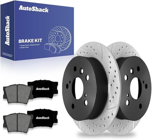 AutoShack Rear Brake Kit Replacement for Toyota Avalon 2012-2017 Camry 2013-2018 Lexus ES350 ES300h FWD Drilled & Slotted E-Coated Disc Brake Rotors Ceramic Brakes Pads 11.06" (281mm) BRKPK569 in Saudi Arabia