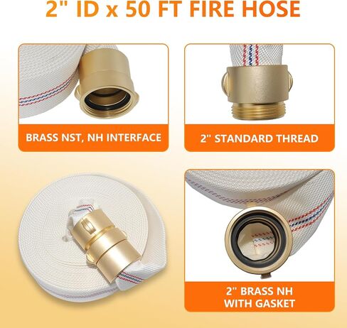 خرطوم النار 100 قدم × 1-1/2 "معرف ، نحاس ناشط ، واجهة NH ، TPU ، البوليستر ، ضغط العمل 250 رطل ، ضغط الانفجار 500 رطل ، النار الداخلية ، المنزل ، غارم حريق الري. in Kuwait