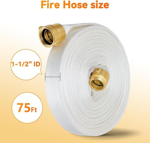 خرطوم النار 100 قدم × 1-1/2 "معرف ، نحاس ناشط ، واجهة NH ، TPU ، البوليستر ، ضغط العمل 250 رطل ، ضغط الانفجار 500 رطل ، النار الداخلية ، المنزل ، غارم حريق الري. in Kuwait