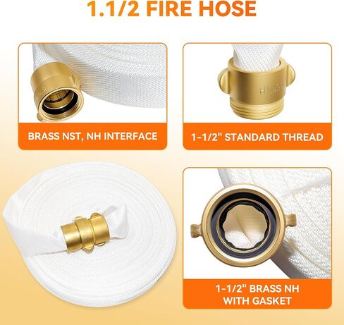 خرطوم النار 100 قدم × 1-1/2 "معرف ، نحاس ناشط ، واجهة NH ، TPU ، البوليستر ، ضغط العمل 250 رطل ، ضغط الانفجار 500 رطل ، النار الداخلية ، المنزل ، غارم حريق الري. in Kuwait