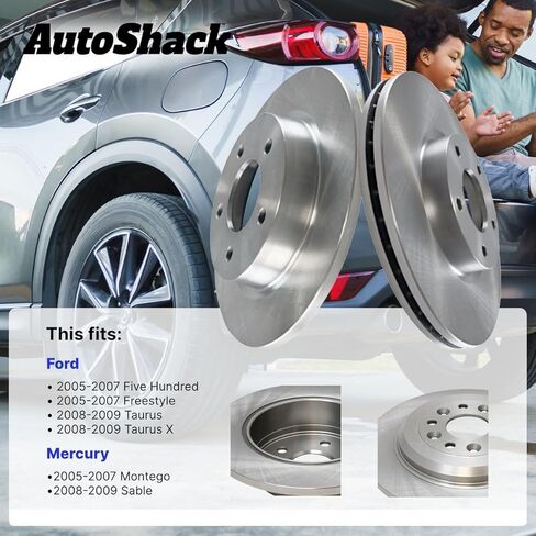 AutoShack Black Hat Drilled and Slotted Brake Rotors Front Brake Rotor Replacement Kit for 2005-2007 Ford Five Hundred Freestyle 2008-2009 Taurus X 2005-2007 Mercury Montego 2008-2009 Sable PR64159LR in Kuwait