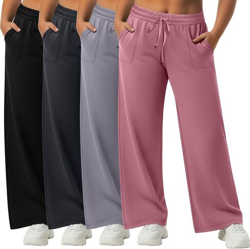 4 Pack Women Plus Size Pants Drawstring Yoga Pants with Pockets Baggy Wide Leg Sweatpants Lounge Palazzo Trousers in Saudi Arabia