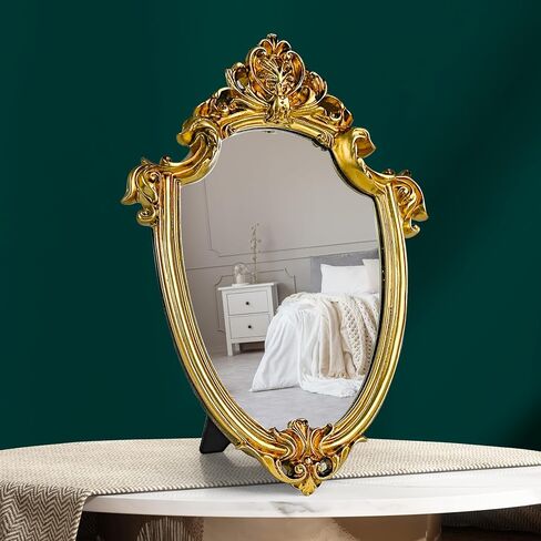 97 Decor Gold Vintage Wall Mirror - Small Gold Mirror for Tabletop and Wall Mounting, Antique Arch Frames for Desk, Small Decorative Mirrors Frame for Home Bedroom, Makeup Room Decor (10x6.8 Inch) in Saudi Arabia