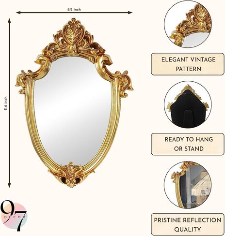 97 Decor Gold Vintage Wall Mirror - Small Gold Mirror for Tabletop and Wall Mounting, Antique Arch Frames for Desk, Small Decorative Mirrors Frame for Home Bedroom, Makeup Room Decor (10x6.8 Inch) in Saudi Arabia