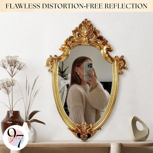 97 Decor Gold Vintage Wall Mirror - Small Gold Mirror for Tabletop and Wall Mounting, Antique Arch Frames for Desk, Small Decorative Mirrors Frame for Home Bedroom, Makeup Room Decor (10x6.8 Inch) in Saudi Arabia