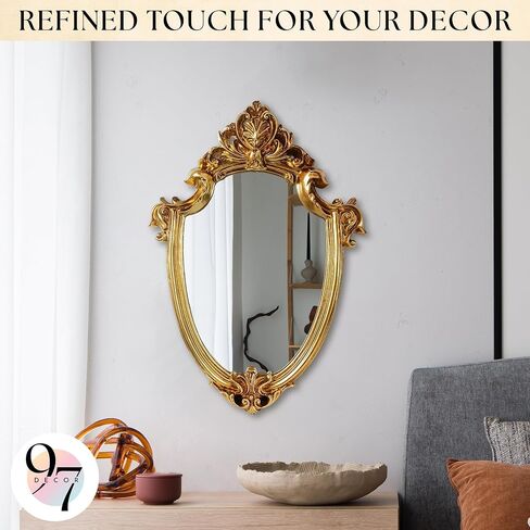97 Decor Gold Vintage Wall Mirror - Small Gold Mirror for Tabletop and Wall Mounting, Antique Arch Frames for Desk, Small Decorative Mirrors Frame for Home Bedroom, Makeup Room Decor (10x6.8 Inch) in Saudi Arabia
