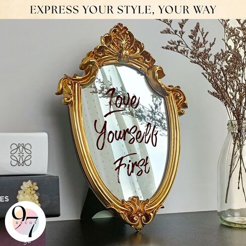 97 Decor Gold Vintage Wall Mirror - Small Gold Mirror for Tabletop and Wall Mounting, Antique Arch Frames for Desk, Small Decorative Mirrors Frame for Home Bedroom, Makeup Room Decor (10x6.8 Inch) in Saudi Arabia