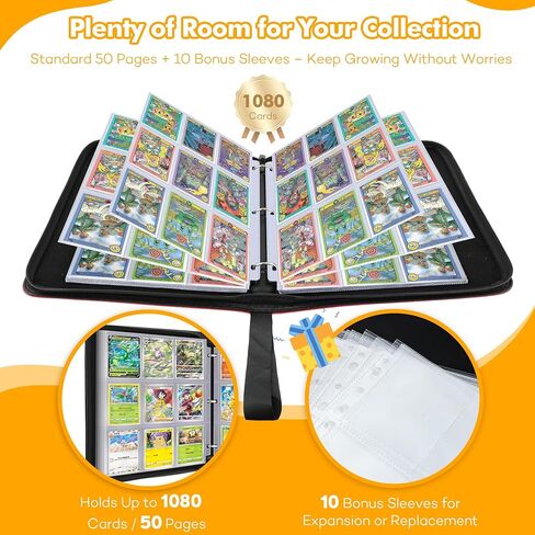 9 Pocket Card Binder Premium Trading Card Binder Holds 720 Cards, Heavy-Duty PU Leather with Secure Zipper for MTG, TCG, Game Sports & Football Cards Collectible Trading Card Albums for Gifts in Kuwait