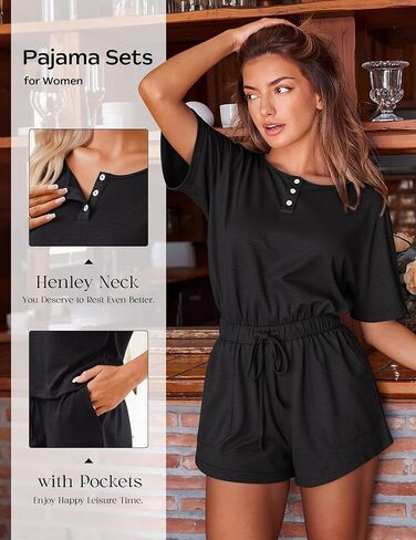 بيجامات للنساء مجموعة 2 قطعة خفيفة الوزن مجموعات لطيفة لطيفة مطابقة PJS بأكمام قصيرة بأكمام النوم مع جيوب in Kuwait