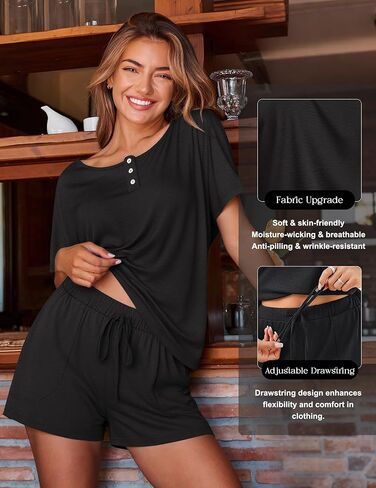 بيجامات للنساء مجموعة 2 قطعة خفيفة الوزن مجموعات لطيفة لطيفة مطابقة PJS بأكمام قصيرة بأكمام النوم مع جيوب in Kuwait