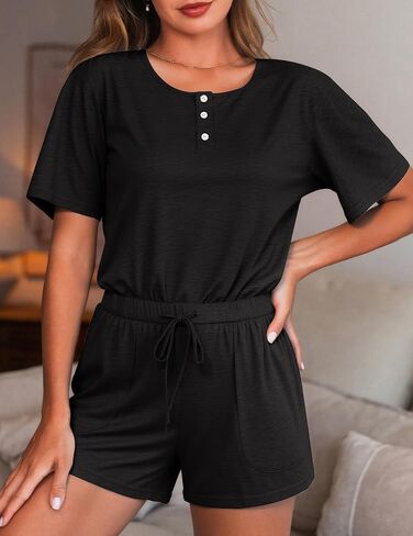 بيجامات للنساء مجموعة 2 قطعة خفيفة الوزن مجموعات لطيفة لطيفة مطابقة PJS بأكمام قصيرة بأكمام النوم مع جيوب in Kuwait