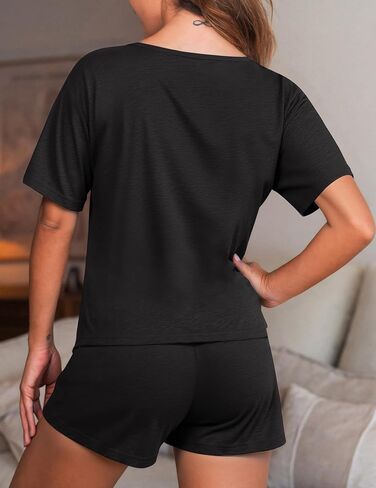 بيجامات للنساء مجموعة 2 قطعة خفيفة الوزن مجموعات لطيفة لطيفة مطابقة PJS بأكمام قصيرة بأكمام النوم مع جيوب in Kuwait