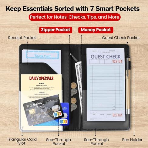 LINTRU Server Book, Reinforced & Durable Server Books for Waitress, Polished & Professional Waitress Book, Organized & Functional Serving Book, Waitress Books for Servers for Restaurants and Cafés in Kuwait