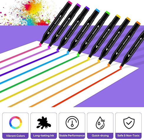 Art Marker Brush Pens Set - 80 Colors Fine & Brush Dual Tip Water-Based Markers for Adult Coloring Books No Bleeding Drawing Pens for Calligraphy, Journaling, Sketching, Lettering, Kids Artists Gifts in Kuwait