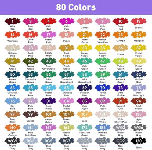 Art Marker Brush Pens Set - 80 Colors Fine & Brush Dual Tip Water-Based Markers for Adult Coloring Books No Bleeding Drawing Pens for Calligraphy, Journaling, Sketching, Lettering, Kids Artists Gifts in Kuwait