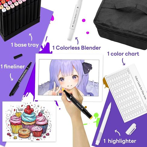 Art Marker Brush Pens Set - 80 Colors Fine & Brush Dual Tip Water-Based Markers for Adult Coloring Books No Bleeding Drawing Pens for Calligraphy, Journaling, Sketching, Lettering, Kids Artists Gifts in Kuwait