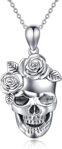 Gothic Necklace 925 Sterling Silver Skeleton Hand Black Rose Pendant Necklace Gothic Skull Rose Jewelry for Women in Kuwait