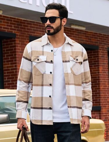 TACVASEN Men's Flannel Shirts Long Sleeve Button Down Soft Brushed Cotton Flannel Casual Plaid Spring Fall Shirt in Saudi Arabia