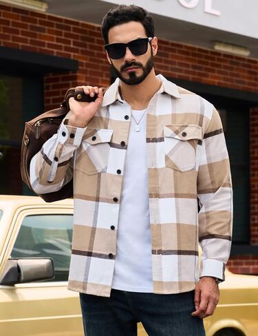 TACVASEN Men's Flannel Shirts Long Sleeve Button Down Soft Brushed Cotton Flannel Casual Plaid Spring Fall Shirt in Saudi Arabia