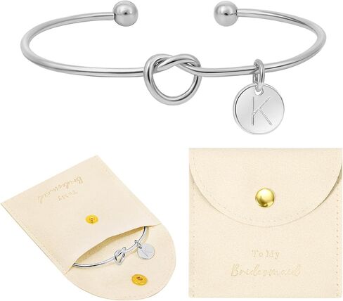 CEELGON Knot Bracelet Bridesmaid Gifts Initial Bracelet & Microfiber Jewelry Bags Pouch Bridesmaid Proposal Gifts for Wedding Day(Beige S) in Kuwait