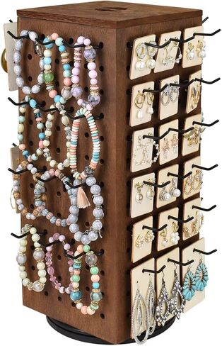 MOOCA 3 Tier Wooden Bracelet Holder, Jewelry Display Stand, Rotating Bracelet Display, With 42 Hooks, Brown Color, 7.9" W X 7.9" D X 14.8" H in Saudi Arabia