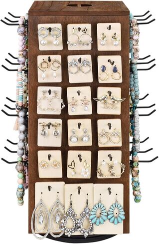 MOOCA 3 Tier Wooden Bracelet Holder, Jewelry Display Stand, Rotating Bracelet Display, With 42 Hooks, Brown Color, 7.9" W X 7.9" D X 14.8" H in Saudi Arabia