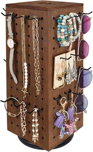 MOOCA 3 Tier Wooden Bracelet Holder, Jewelry Display Stand, Rotating Bracelet Display, With 42 Hooks, Brown Color, 7.9" W X 7.9" D X 14.8" H in Saudi Arabia