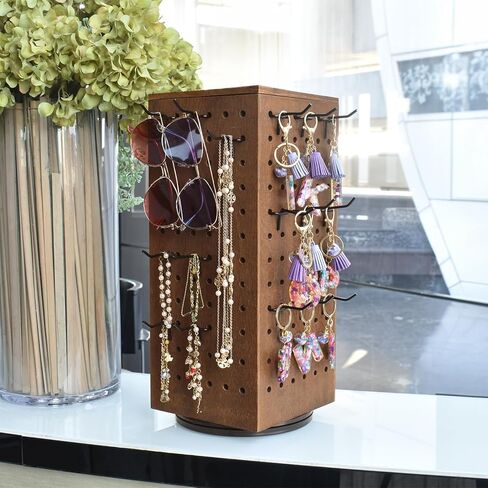MOOCA 3 Tier Wooden Bracelet Holder, Jewelry Display Stand, Rotating Bracelet Display, With 42 Hooks, Brown Color, 7.9" W X 7.9" D X 14.8" H in Saudi Arabia