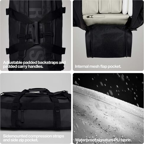 حقيبة RAINS Texel Duffel صغيرة - حقيبة دفل خضراء مقاومة للماء مع سحاب إغلاق على شكل حرف U، وجيوب شبكية، وأشرطة ضغط، ومقابض حمل مبطنة - ضمان لمدة عامين in Saudi Arabia