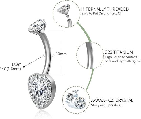 Titanium Belly Button Ring 14G Curved Barbell – Hypoallergenic Navel Piercing Jewelry with Multi-Texture Zircon,10mm Luxury Floating Belly Button Piercing in Saudi Arabia