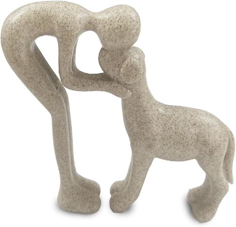 Dog Sculpture Home Decor Statue: Cute Man and Dog Statue for Home Décor Pet Memorial Present for Dogs Lovers Resin Collectible Figurine for Living Room Office Bedroom or Tabletop Display (Sandstone) in Saudi Arabia