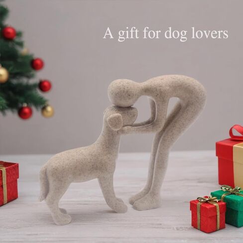 Dog Sculpture Home Decor Statue: Cute Man and Dog Statue for Home Décor Pet Memorial Present for Dogs Lovers Resin Collectible Figurine for Living Room Office Bedroom or Tabletop Display (Sandstone) in Saudi Arabia