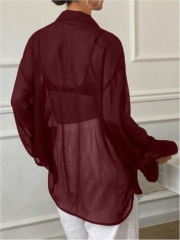 GORGLITTER Women's Chiffon Long Sleeve Blouses Dressy Casual See Through Button Down Bow Tie Neck Shirt Tops Trendy 2025 in Kuwait