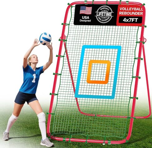 Volleyball Rebounder Net 7x4 Ft, 5-Angle Adjustable Rebounder Net for Practicing Digging, Setting, Spiking, Bounce Back Training Equipment with 2 Target Stripes & Portable Travel Bag for Storage in Saudi Arabia