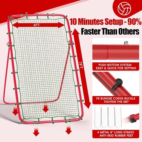 Volleyball Rebounder Net 7x4 Ft, 5-Angle Adjustable Rebounder Net for Practicing Digging, Setting, Spiking, Bounce Back Training Equipment with 2 Target Stripes & Portable Travel Bag for Storage in Saudi Arabia