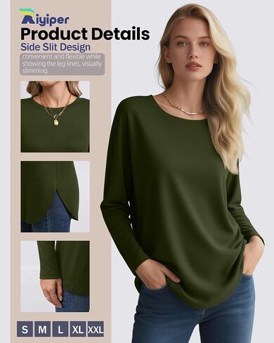 Riyiper 3 Pack Women's Long Sleeve Tunic Tops Side Split Crew Neck Curved Hem Shirts Loose Basic Tee Casual Sweatshirt in Saudi Arabia