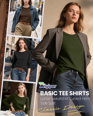 Riyiper 3 Pack Women's Long Sleeve Tunic Tops Side Split Crew Neck Curved Hem Shirts Loose Basic Tee Casual Sweatshirt in Saudi Arabia