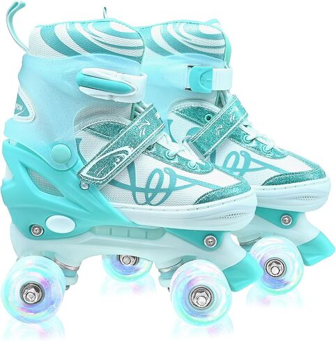 Kids Roller Skates for Girls Boys-SMOOJOY Outdoor Musical Note Pattern Roller Skates with Light Up Wheels, 4 Size Adjustable Rollerskates for Kids Ages 3-12 Birthday Gift patines para niñas in Saudi Arabia