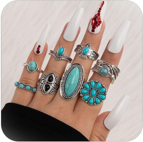 HUASAI Turquoise Rings for Women Western Statement Jewelry Gold Knuckle Thumb Stackable Ring for Western Outfit Christmas Gifts in Saudi Arabia