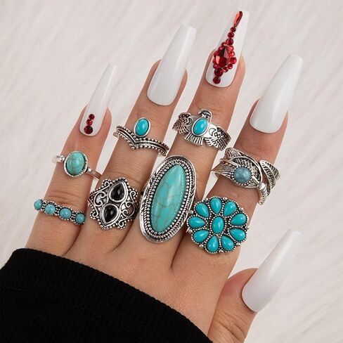 HUASAI Turquoise Rings for Women Western Statement Jewelry Gold Knuckle Thumb Stackable Ring for Western Outfit Christmas Gifts in Saudi Arabia