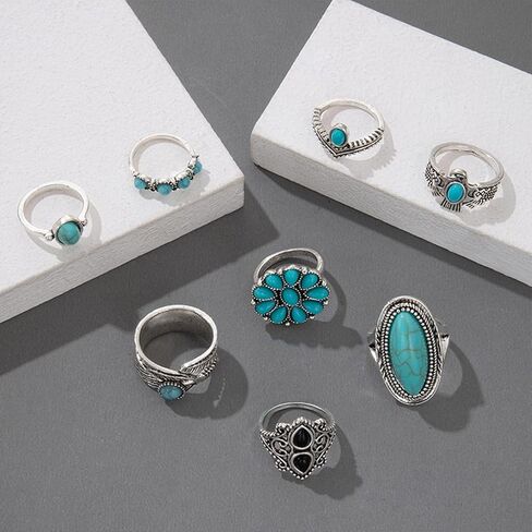 HUASAI Turquoise Rings for Women Western Statement Jewelry Gold Knuckle Thumb Stackable Ring for Western Outfit Christmas Gifts in Saudi Arabia