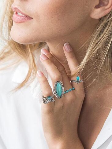 HUASAI Turquoise Rings for Women Western Statement Jewelry Gold Knuckle Thumb Stackable Ring for Western Outfit Christmas Gifts in Saudi Arabia