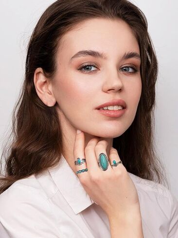 HUASAI Turquoise Rings for Women Western Statement Jewelry Gold Knuckle Thumb Stackable Ring for Western Outfit Christmas Gifts in Saudi Arabia