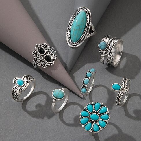 HUASAI Turquoise Rings for Women Western Statement Jewelry Gold Knuckle Thumb Stackable Ring for Western Outfit Christmas Gifts in Saudi Arabia